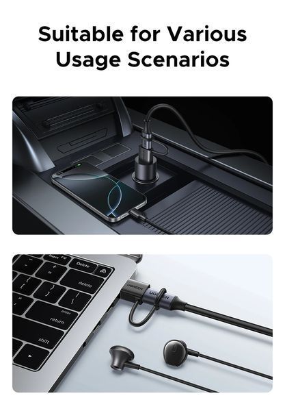Перехідник USB-A to USB-C Ugreen LS502 конвертер OTG 18 Вт швидке заряджання USB 3.1, для ноутбука ПК Black 2650134846 фото