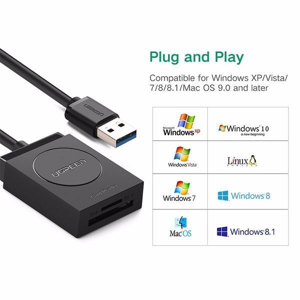 Card Reader 2in1 UGREEN CR127 USB 3.0 Одночасна робота карт пам'яті TF/SD Black (20250) 20250 фото