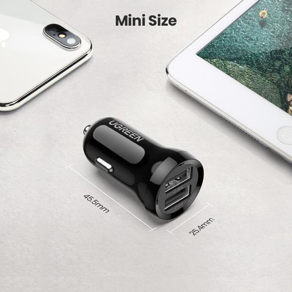 Автомобільний зарядний пристрій Dual USB міні 5V/2.4 A Max Ugreen 50875 50875 фото