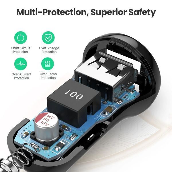 Автомобільний зарядний пристрій Dual USB міні 5V/2.4 A Max Ugreen 50875 50875 фото