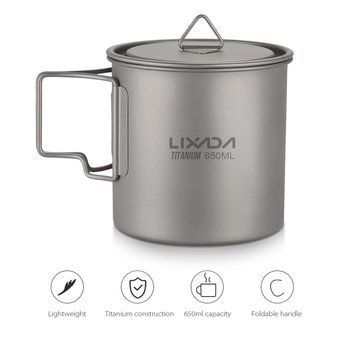 Туристичний чашка Lixada Titanium Y6017-4 посуд для походів туризму та активного відпочинку складаний 650 мл Grey Y6017-4 (650 ml) фото