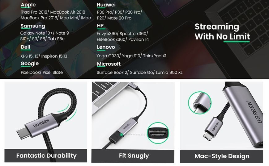 Перехідник USB-C to HDMI UGREEN CM297 адаптер 4K 60Hz Thunderbolt 3 Grey (70444) 70444 фото
