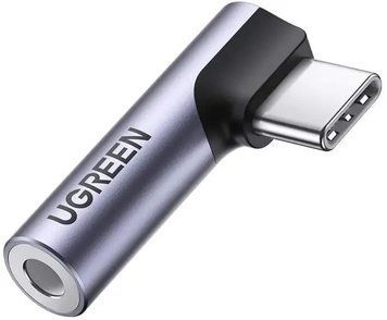 Адаптер UGREEN AV154 USB-C на 3.5mm Переходник угловой для наушников разъем Aux Type-C автомобильный Grey (80384) 80384 фото