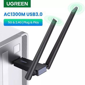 USB3.0 Wi-Fi адаптер AC1300 Ugreen CM493 дводіапазонний 5G і 2.4G USB Ethernet-приймач (50341) 50341 фото
