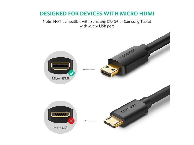 Кабель Micro HDMI to HDMI Cable 4K 3D Ugreen 30104 (Black) 3m 30104 (3m) фото